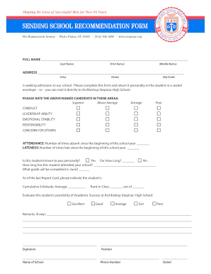 Recommendation Form - Archbishop Stepinac High School - stepinac