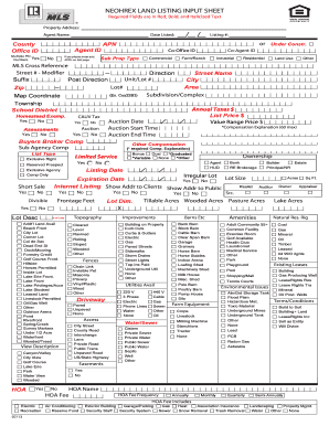 NEOHREX Land Listing Input Sheet