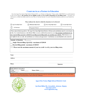Arizona Partner in Education Tax Credit Donation Form