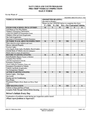 Navy Child and Youth Programs Pre-Trip Vehicle Inspection Form