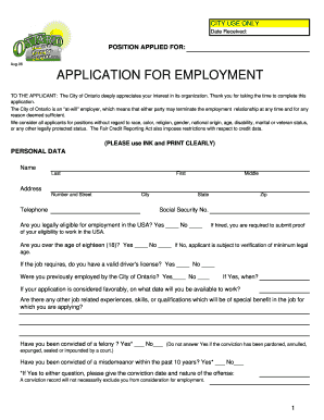City of Ontario Employment Application
