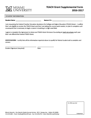 TEACH Grant Supplemental Form