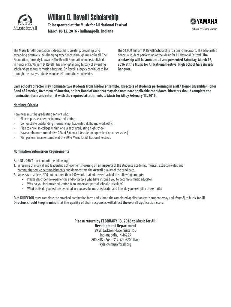 William D Revelli Scholarship - Music for All Preview on Page 1