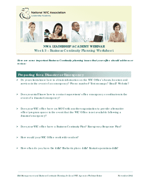 Business Continuity Planning Worksheet