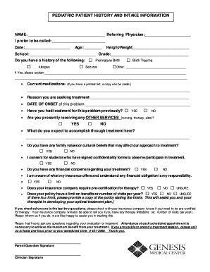 Pediatric Patient History and Intake Form