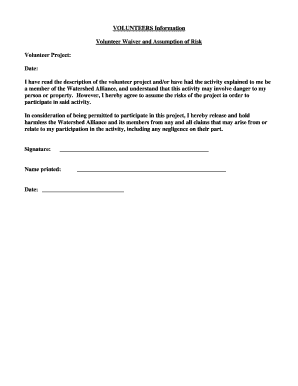 Volunteer Waiver and Assumption of Risk