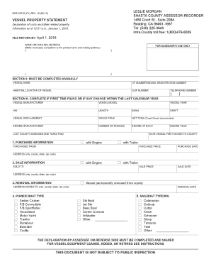 California Vessel Property Statement