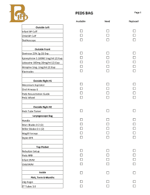 Pediatric Emergency Bag Inventory Form