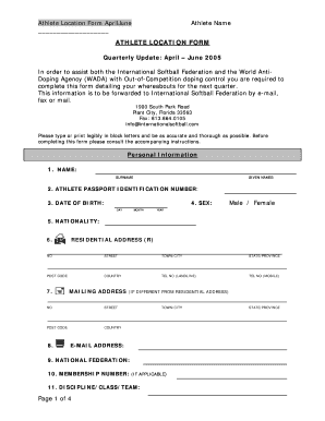 Athlete Location Form
