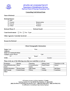 Connecticut Deaf and Hard of Hearing Counseling Referral Form