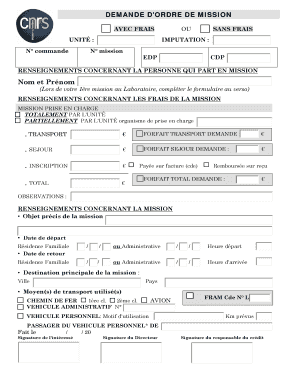 Demande d'ordre de mission