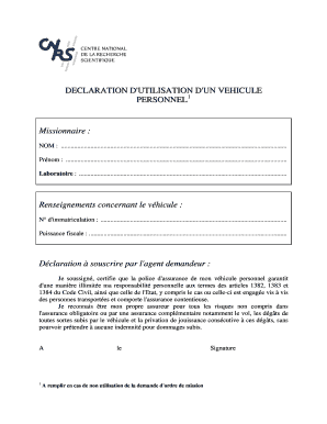Déclaration d'utilisation d'un véhicule