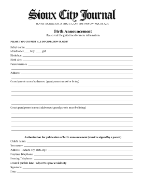 Birth Announcement Form