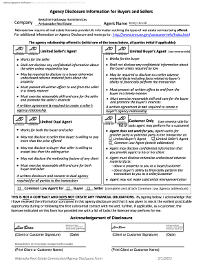 Nebraska Real Estate Agency Disclosure Form