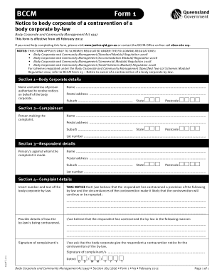 BCCM Form 1 Notice to Body Corporate