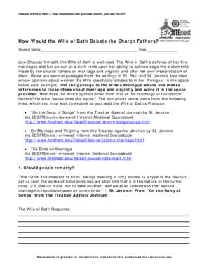 Wife of Bath Debate Worksheet