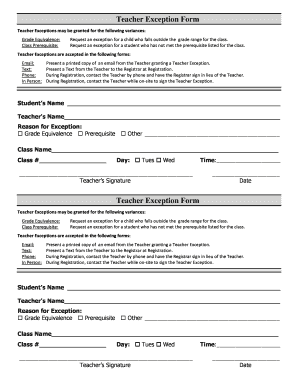 Teacher Exception Form