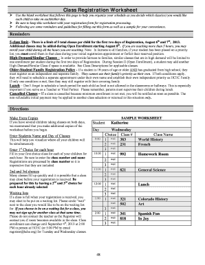 Class Registration Worksheet
