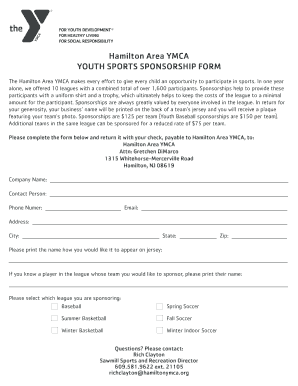 Youth Sports Sponsorship Form
