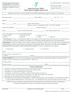 Youth Sports Registration Form