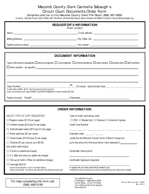 Macomb County Circuit Court Documents Order Form