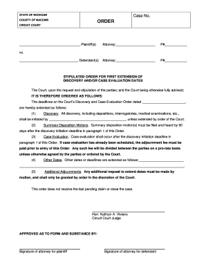 Michigan Stipulated Order for First Extension