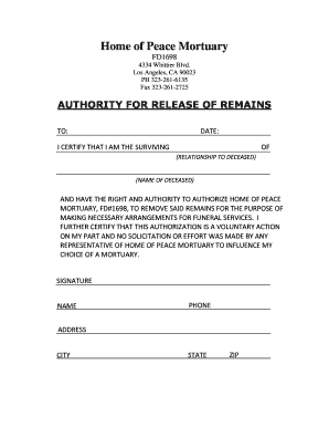 Authority for Release of Remains