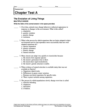 Chapter Test A - The Evolution of Living Things