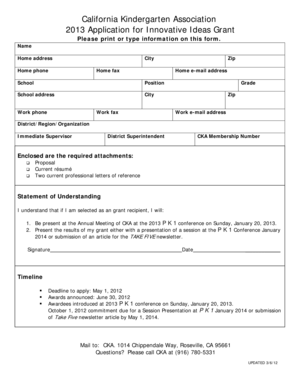 Church grant proposal sample - California Kindergarten Association 2013 Application for Innovative Ideas Grant Please print or type information on this form
