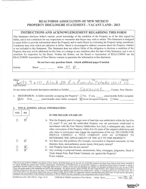 New Mexico Vacant Land Property Disclosure Statement