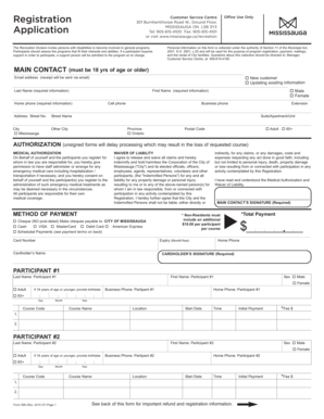 Mississauga Recreation Program Registration Form