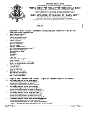 Health Certificate for Poultry Meat Export
