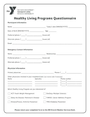 Healthy Living Programs Questionnaire