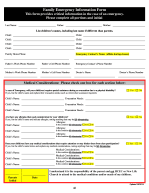 Family Emergency Information Form