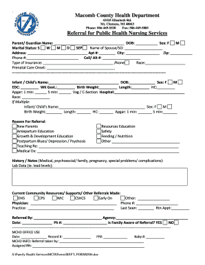 Referral for Public Health Nursing Services