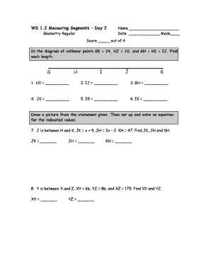 Geometry Worksheet 1.2 Measuring Segments