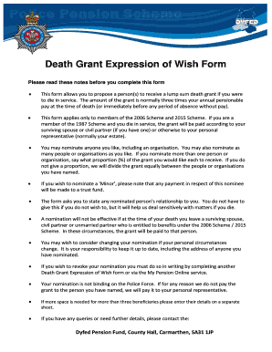 Death Grant Expression of Wish Form
