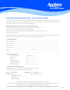 Aprilaire Custom Advertising Pre-Approval Form
