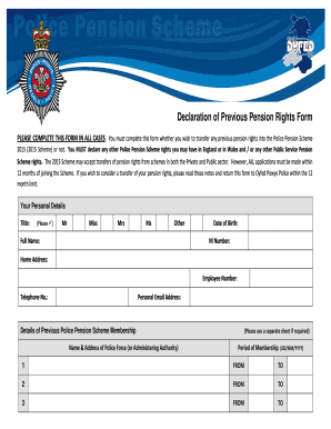 Declaration of Previous Pension Rights Form