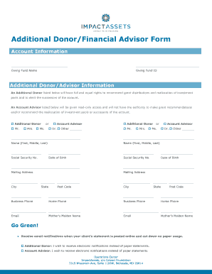 Additional Donor/Financial Advisor Form