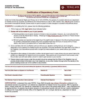 Certification of Dependency Form