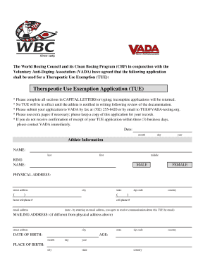 Therapeutic Use Exemption Application