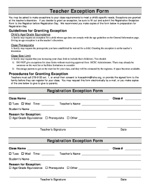 Teacher Exception Form