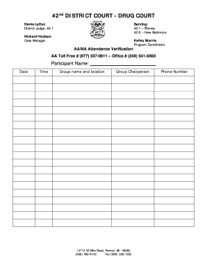 42nd District Court Drug Court Form