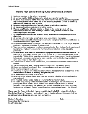 Indiana High School Bowling Rules of Conduct