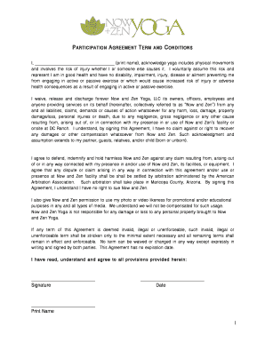 Yoga Studio Waiver and Release Form