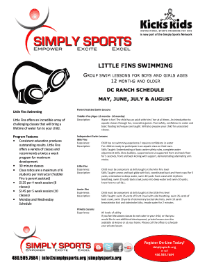 is now part of the Simply Sports Network LITTLE FINS SWIMMING GROUP SWIM LESSONS FOR BOYS AND GIRLS AGES 12 MONTHS AND OLDER DC RANCH SCHEDULE MAY, JUNE, JULY &amp