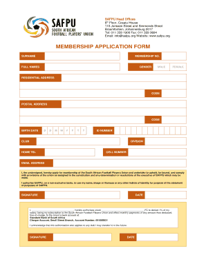 South African Football Players Union Membership Application Form