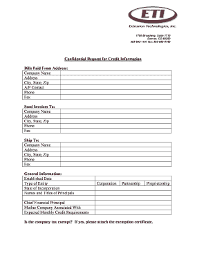 Confidential Request for Credit Information