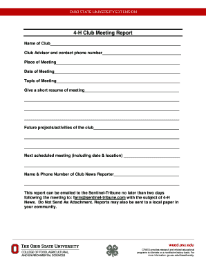 4-H Club Meeting Report